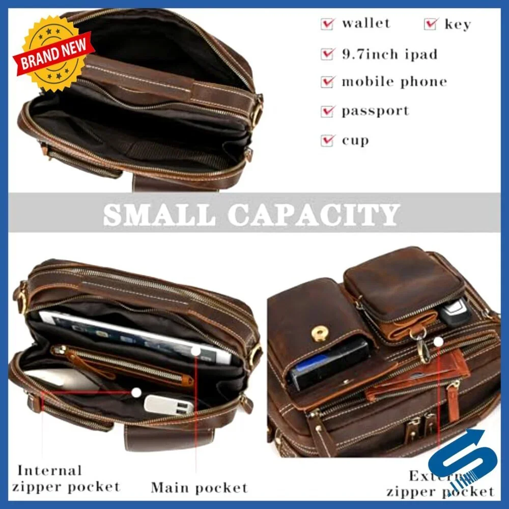 Vintage Leather Messenger Bag for Men, Laptop Crossbody Briefcase Shoulder Bag